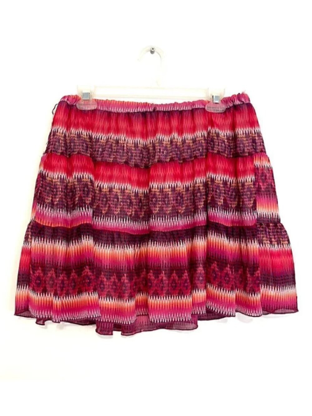 A. BYER Pink Magenta Coral Multi Ikat Chevron Aztec Boho Pull On A-Line Skirt M